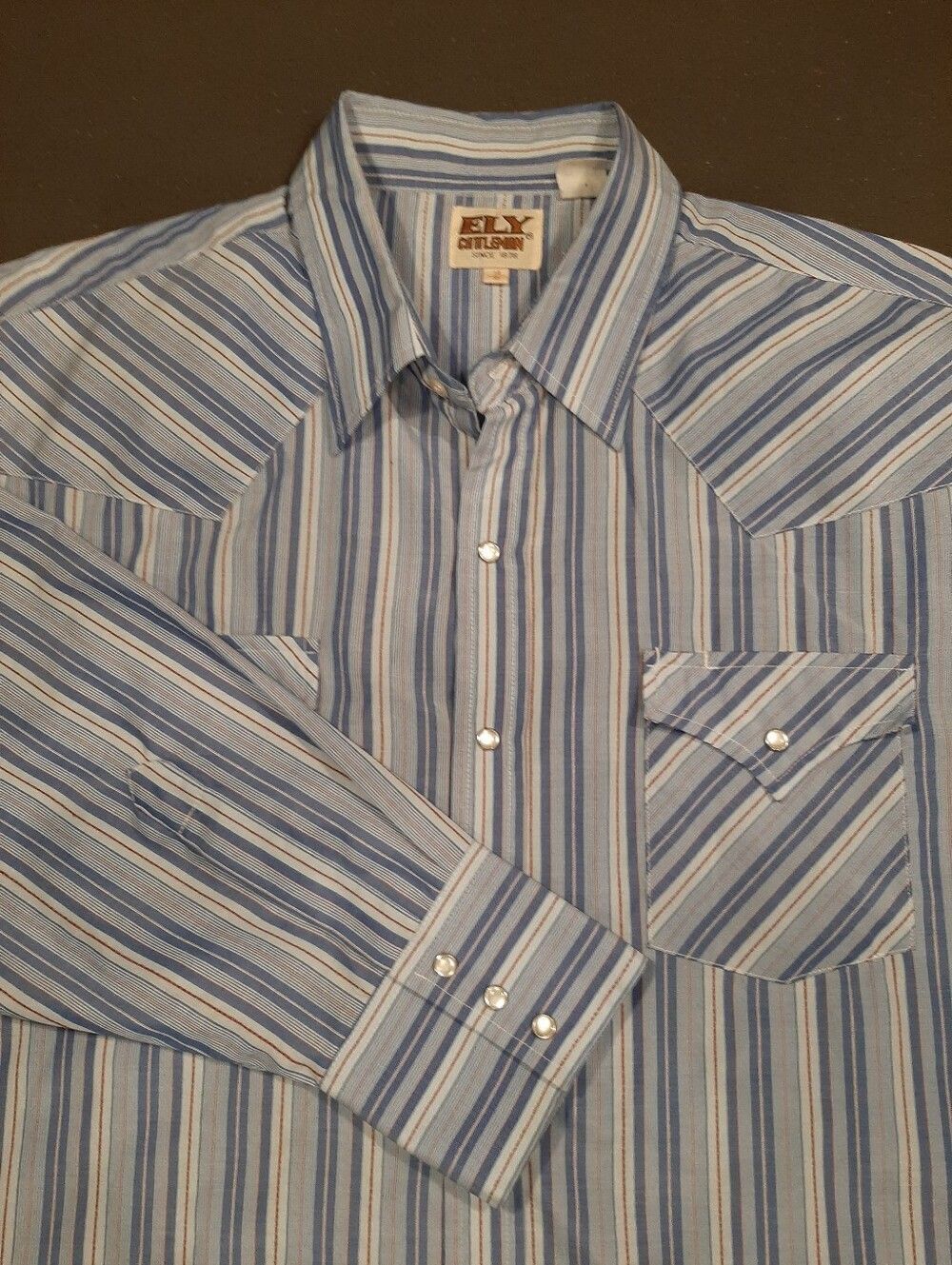 Ely Cattleman Vintage Western Pearl Snap Striped Shirt Men's 18/35 Blue